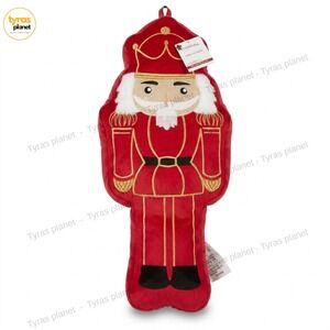 Seasons Greetings Figural Nutcracker Decorative Pillow Red Plush Holiday NWT